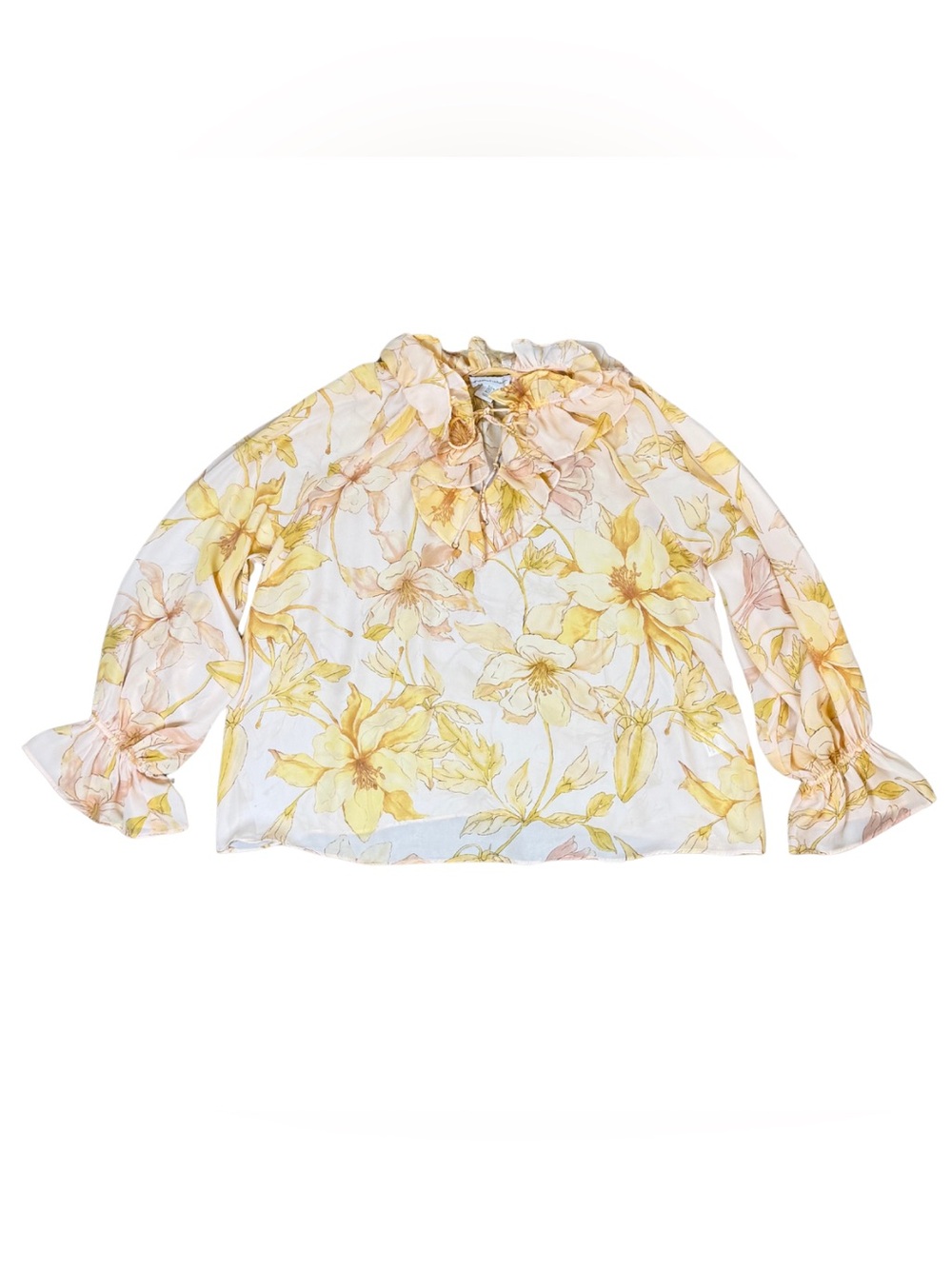 Cupcakes and Cashmere Floral Ruffle Neck Blouse | Large | Romantic Cottagecore - Picture 2 of 8